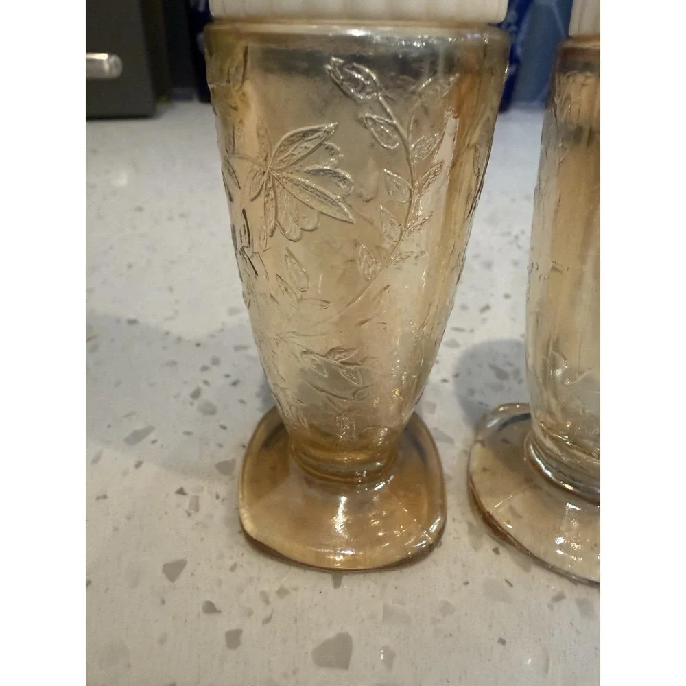 Jeannette Glass Floragold Salt And Pepper Shakers Good Lids Depression Glass